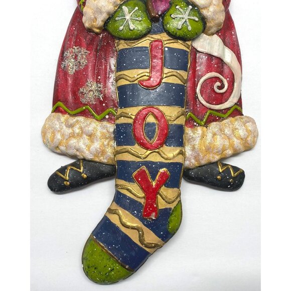 Vintage Santa Claus Christmas Wall Hanging Holding Joy Stocking 13 Inch - Picture 6 of 9